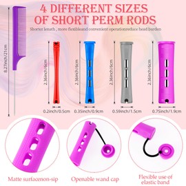 WILLBOND 48 Pieces Hair Perm Rods Short Cold Wave Rods Plastic Perming Rods Hair Curling Rollers Curlers with Steel Pintail Comb Rat Tail Comb for Hairdressing Styling (4 Sizes,4 Colors)