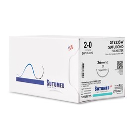 Sutumed SUTUBOND Non-Absorbable Polyester Surgical Suture USP Size 2-0, 1/2 26mm Taper Point Needle, 30 Inches, 12 Count