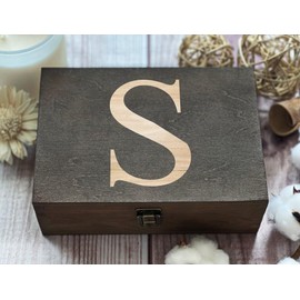S Monogram Precision-Engraved Wooden Treasure Box, Ideal Personal Gift, Artisan-Crafted for Memories, Elegant Holder for Valuables