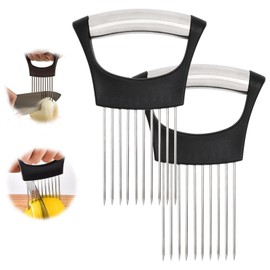 ZHMEINA Onion holder for slicing Onion Slicer, Onion slicer thin/Lemon slicer/Tomato slicer/Pepper slicer, Stainless Steel Food Slicer Assistant Tool for Slicing Fruit Lemon and Meat (2pcs)