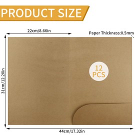 12 Pcs A4 Kraft Paper Document File Folder, Presentation Holder Project Folders Organiser Storage Folder with Cards Slot Paperwork Organizer Set for Office School Business Home Conference