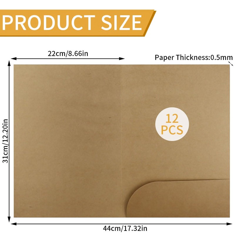 12 Pcs A4 Kraft Paper Document File Folder, Presentation Holder