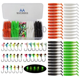 MAFIMOEA 50-90pcs Glow in The Dark Ice Fishing Jigs Set Ice Fishing Lures Kit Ice Fishing Gear for Crappie, Panfish, Walleye Perch Jigs Heads for Ice Fishing Tackle