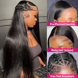 Iris Queen 28 Inch 220 Density Straight HD Lace Front Wigs Human Hair 12A 13x4 Transparent Lace Frontal Human Hair Wigs for Black Women Pre Plucked with Baby Hair Natural Black Color
