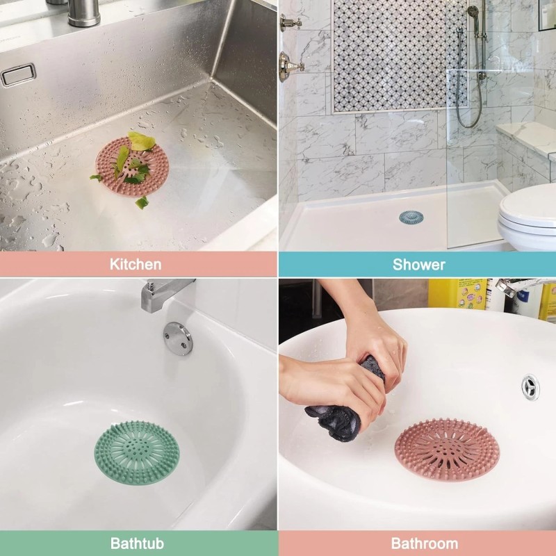 Gotega 5 Pack Hair Catcher Shower Drain Covers Protector Multiple