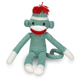 Plushland Adorable Green Sock Monkey, The Original Traditional Hand Knitted Stuffed Animal Toy Gift-for Kids, Babies, Teens, Girls & Boys Baby Doll Present Puppet 20"