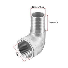 uxcell 304 Stainless Steel Hose Barb Fitting Elbow, 25mm Barbed x 1" NPT Female Pipe Connector Adapter for Water Fuel Air