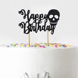 Seyal® - Decoración para tarta de feliz cumpleaños con calavera negra