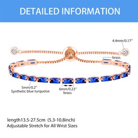 Zircobic Exquisite and Romantic Adjustable Blue Zirconia Tennis Bracelet, Rose Gold Plated Stylish Crystals Jewelry for Women, Gift of Mother, Sisters and Friend （Blue）