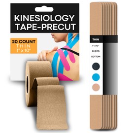 Precut Kinesiology Tape Strips, 1" x 10", for Injuries and Muscle Recovery | 20 Count (Nude, Thin Cut I (1x10") - 20 pcs)