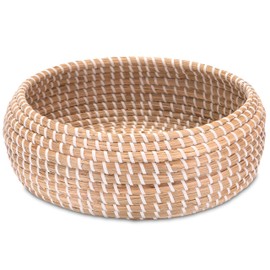 Decorasian Round Braided Seagrass Basket - Bowl Large and Flat - as Bread Basket or Bread Basket or Fruit Bowl - 30 cm