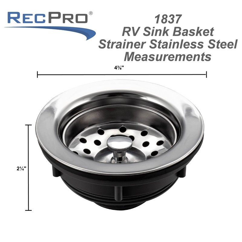 RV Sink Drain with Basket Strainer Stainless Steel 3 1/2"