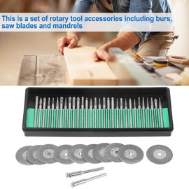 42pcs Mini Cutting Disc Set, Mini Cutting Discs Circular Saw Blade Kit with 30 Burs 10 Mini Cutting Discs 2 Rotary Tool, for Precision Tools Ceramic Alloy Plastic