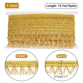 PH PandaHall 15 Yards Golden Fringe Trim, 1-1/8 inch Filigree Lace Ribbon with Tassel Sewing Edging Trim Polyester Braided Fabric Decorative Trim for Curtain Lampshade Costume Craft Home Decor