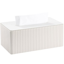 KINGFOM Tissue Box Cover, PU Leather Tissue Box Holder for Home, Office, Car – Rectangle Tissue Boxs for Desk or Vanity Decorative (White, Rectangle)