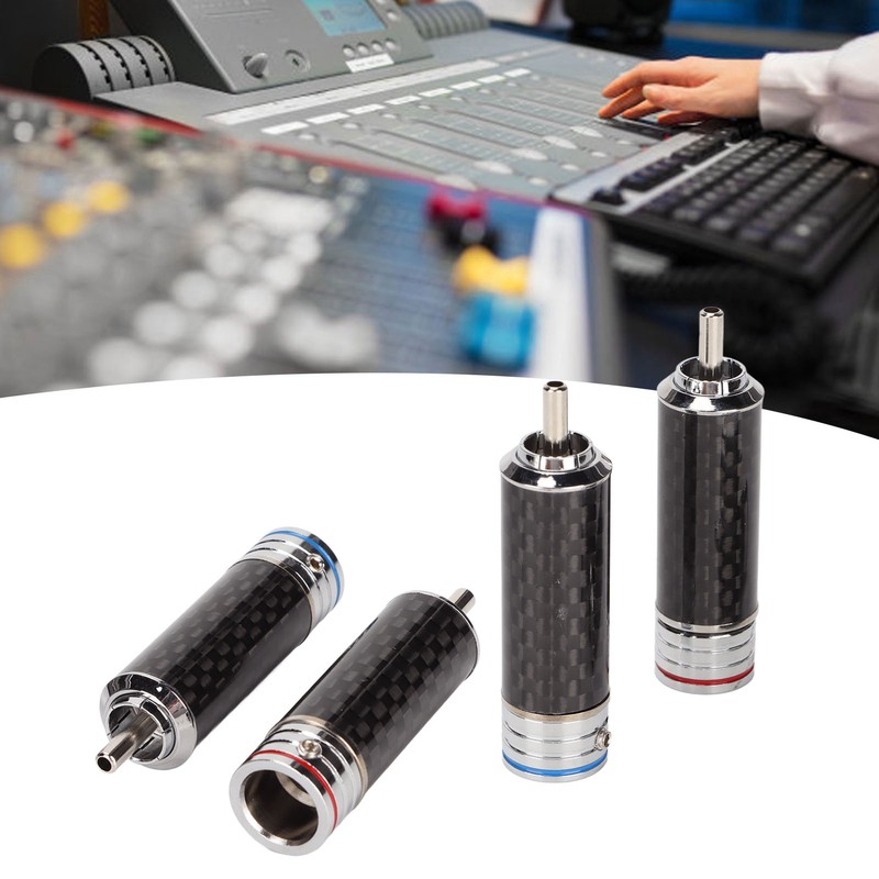 4Pcs RCA Sound Plug Carbon Fiber Chrome 8mm Wire Diameter