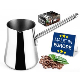 Hakan Topkapı Stainless Steel Turkish Coffee Pot, 20.2 Oz, 600 cc Large Greek Arabic Coffee Maker with Spout, Stove Top Coffee Maker, Milk Warmer with Handle, Chai Pot Cezve, Ibrik, Briki