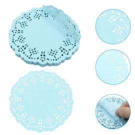 Rierdge Round Paper Doilies, 100 Pcs 3.5” Colorful Decorative Lace Paper Doilies Disposable Placemats for Wedding Birthday Desserts Cakes Party Tableware Food Decoration, Blue