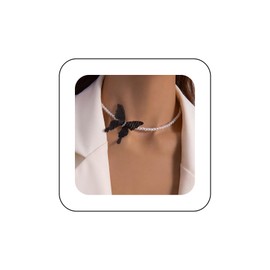 Yienate Boho Pearl Necklace Chain Vintage Black Butterfly Pendant Necklace Statement Pearl Strand Choker Gothic Butterfly Charm Necklace Minimalist Pearl Necklace Jewelry for Women and Girls