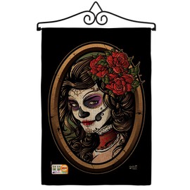 La Calavera Catrina Garden Flag - Set Wall Hanger Fall Day of Dead Dia De Los Muertos Fiesta Mexican Party Autumntime - House Decoration Banner Small Yard Gift Double-Sided Made In USA 13 X 18.5