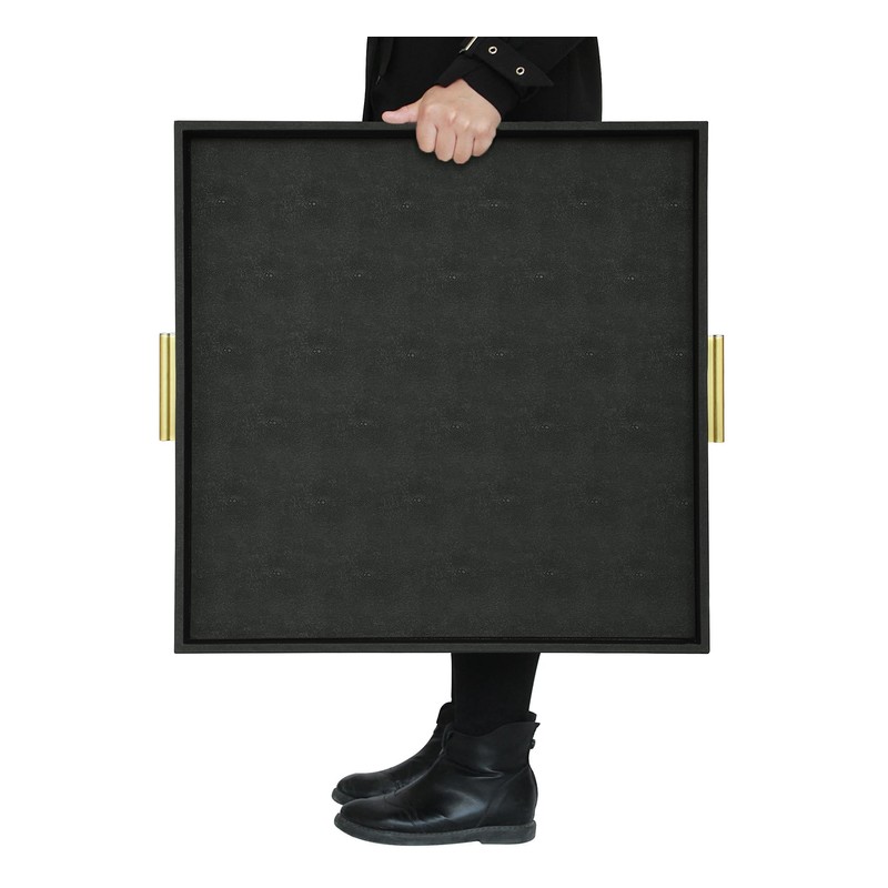 HofferRuffer Extra Large Square Serving Tray, Elegant Faux Leather Ottoman
