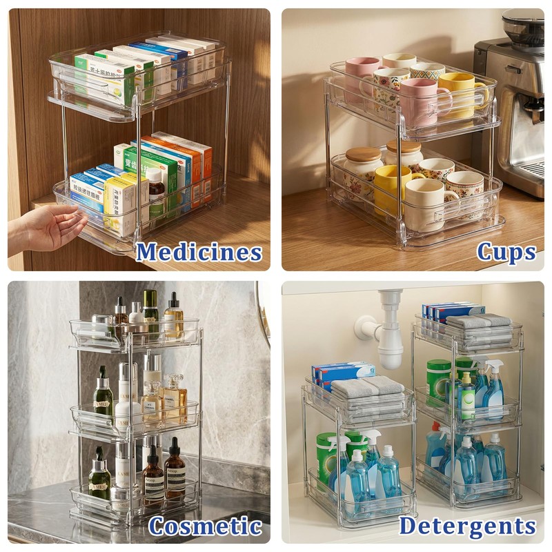 IPENP Clear CD Organizer, 3-Tier Sliding Drawer Storage Shelf -