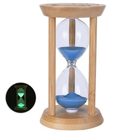 Bamboo Sand Timers, Hourglass Sand Timers 10Min, Wooden Sandglass Timer for Toothbrush Timer Games Classroom Home Office Cooking（Blue+10Min）