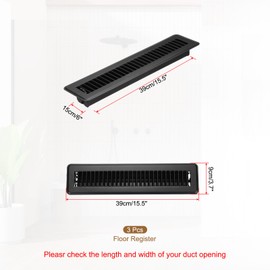 PATIKIL 14 x 2 Inch Floor Register, 3pcs Heavy Duty Air Vent Cover Steel Adjustable Decor Vents Easy Adjust Floor Grates for Sidewall Home Office, Black