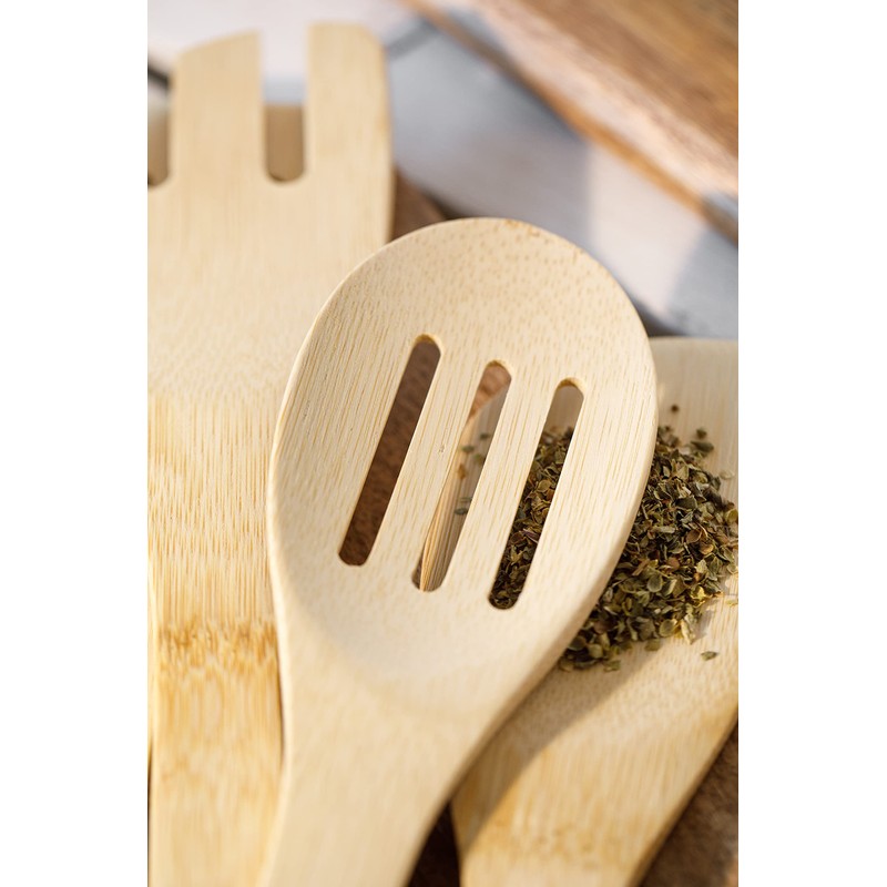 Natural Elements Eco Bamboo Kitchen Utensil Set, Non Stick Safe,