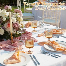 Singhoow 48 Packs 8oz Acrylic Reusable Plastic Wine Glasses Bulk Wedding Disposable Short Stem Party Goblet Cup Vintage Milkshake Cordial Unbreakable Cocktail Drink Water Bars Stemware (Champagne)