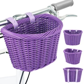 Kids Bike Basket for Girls/Boys/Toddler - Lightweighted Front Handlebar Basket with Adjustable Leather Straps，Compatible with Children Bikes，Toddler Balance Bikes，Kids Tricycles，Scooters (Purple)