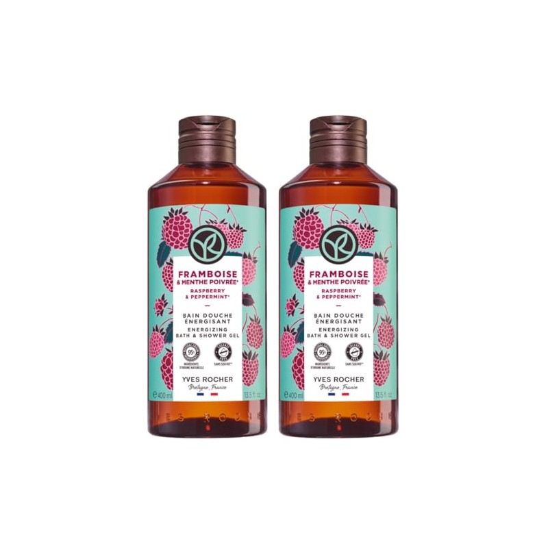 Yves Rocher DUO PACK Gel de ducha Frambuesa y Hierbabuena: