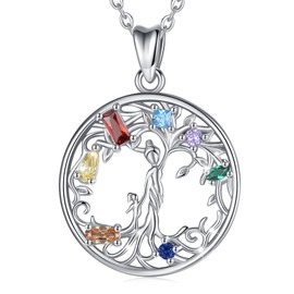 EUDORA Tree of Life Necklace for Women S925 Sterling Silver Mother Daughter Tree Pendant for Mom Colorful CZ Necklace for Mother Daughter Sisters Jewelry Wife Mother's Day Gift, 45CM