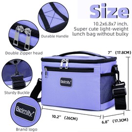 BEIMILY Lunch Box for Men/Women,Small Insulated Lunch Bag,Reusable Lunchbox for Work Picnic Hiking Beach,Leakproof Soft Cooler Tote Bag Organizer with Adjustable Shoulder Strap for Adults(Violet)