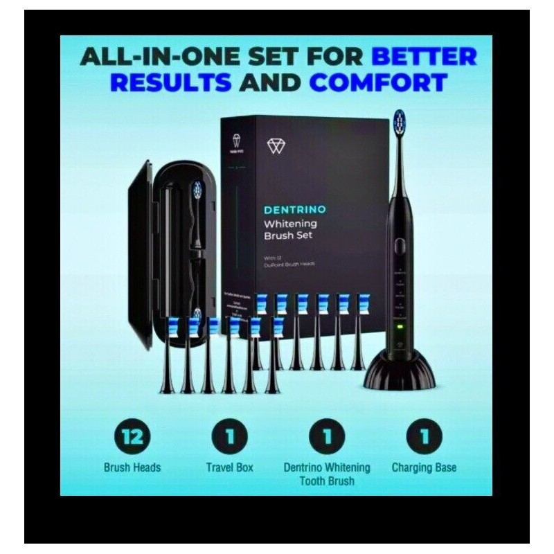 Dentrino Electric Toothbrush Kit w 12 Heads,5 Function: Brush,whitenin