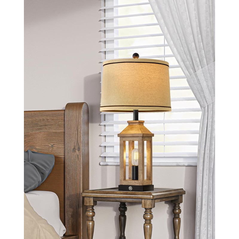 G-SAFAVA 23.75" Farmhouse Table Lamps USB A+C Charging Ports 3-Way
