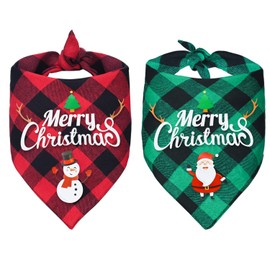 Malier 2 Pack Dog Bandana Christmas Classic Buffalo Plaid Pets Scarf Triangle Bibs Kerchief Set Pet Costume Accessories Decoration for Small Medium Large Dogs Cats Pets (Large, Red and Green-2)