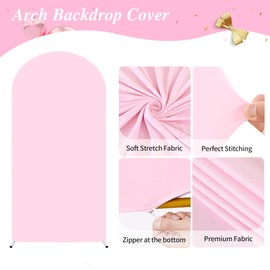 7.2FT Pink Wedding Arch Backdrop Cover Spandex Fitted Arch Covers Stretchy Backdrop Round Top Chiara Backdrop Cover for Birthday Party Ceremony Banquet Decoration