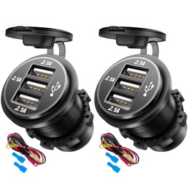 12V USB Outlet Wire USB Charger, 3 Port 12V/24V Charger Socket for Cars, Boats, RVs, Trucks, Golf Carts, and Motorcycles and More (Pack of Two)