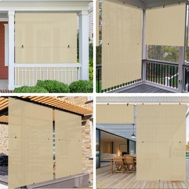 E&K Sunrise 7'W x 6'H Foldable Sun Shade Curtain Cordless Shade Blind UV Block for Patio Backyard Gazebo Deck Pergola Porch (Beige)
