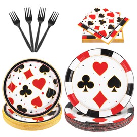 Kochorie 96 Pieces Casino Theme Tableware Set Casino Poker Party Supplies Including Paper Plates Napkins Forks Serves 24 Guests for Poker Card Game Playing Club Las Vegas Birthday Party Decorations
