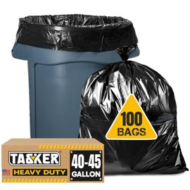 Tasker 44-45 Gallon Trash Bags Heavy Duty, (Value 100 Bags w/Ties) Extra Large Black Trash Bags - 39 Gallon - 40 Gallon - 42 Gallon - 45 Gallon - Large Black Garbage Bags Heavy Duty