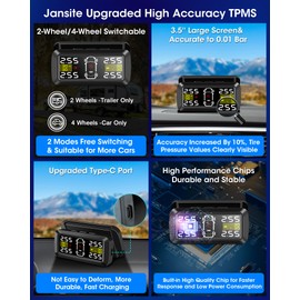 【2024 Upgrade】TPMS Tyre Pressure Monitoring System Solar Wireless 4/2 Wheel Switch Modes Accuracy 0.01 Bar 21-87Psi Tyre Pressure Monitor 6 Alarm Mode with Detached Bracket and 4 External Sensors