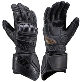 Daytona HBG-040 Motorcycle Gloves, Goatskin, Carbon Protector, Compatible with Touch Panels, All Seasons, Genuine Leather, All Sports Long, Large Size, Black 99228