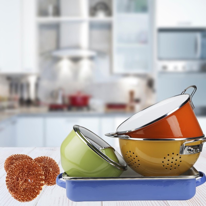 escleano Copper Sponges, Scourer, 100% Copper, Cleaning Sponge, Pot Scraper,