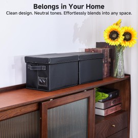 yoyobubu 2-Pack 7-Inch Vinyl Record Storage Boxes – Black Faux Leather Record Holder & Case with Lid – Compact Storage Crate for Singles, EPs, Vinyl Rolls, and Accessories