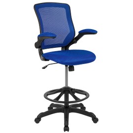 Flash Furniture Kale Mid-Back Blue Mesh Ergonomic Drafting Chair | Adjustable Foot Ring, Flip-Up Arms