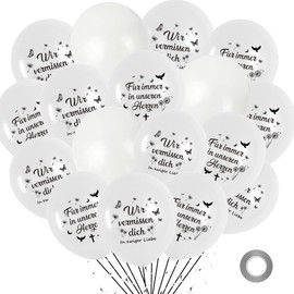 White Mourning Funeral Balloons Set - 12 Inch Commemorative Latex Balloons for Farewell Funeral and Funeral Ceremony, Memorial Balloons with "Wir vermissen dich In ewiger Liebe Print"