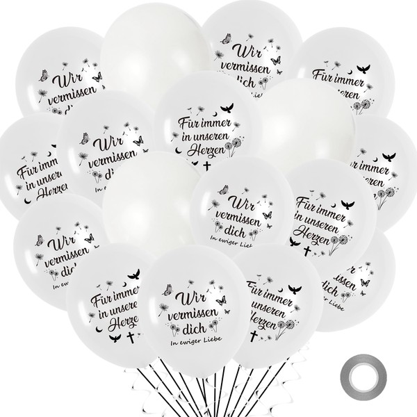 White Mourning Funeral Balloons Set - 12 Inch Commemorative Latex