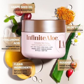 Infinite Aloe Skin Care Cream, Original Scent, 2-8oz Jars (Plus 2 Bonus 0.5 oz InfiniteAloe Travel Jars)